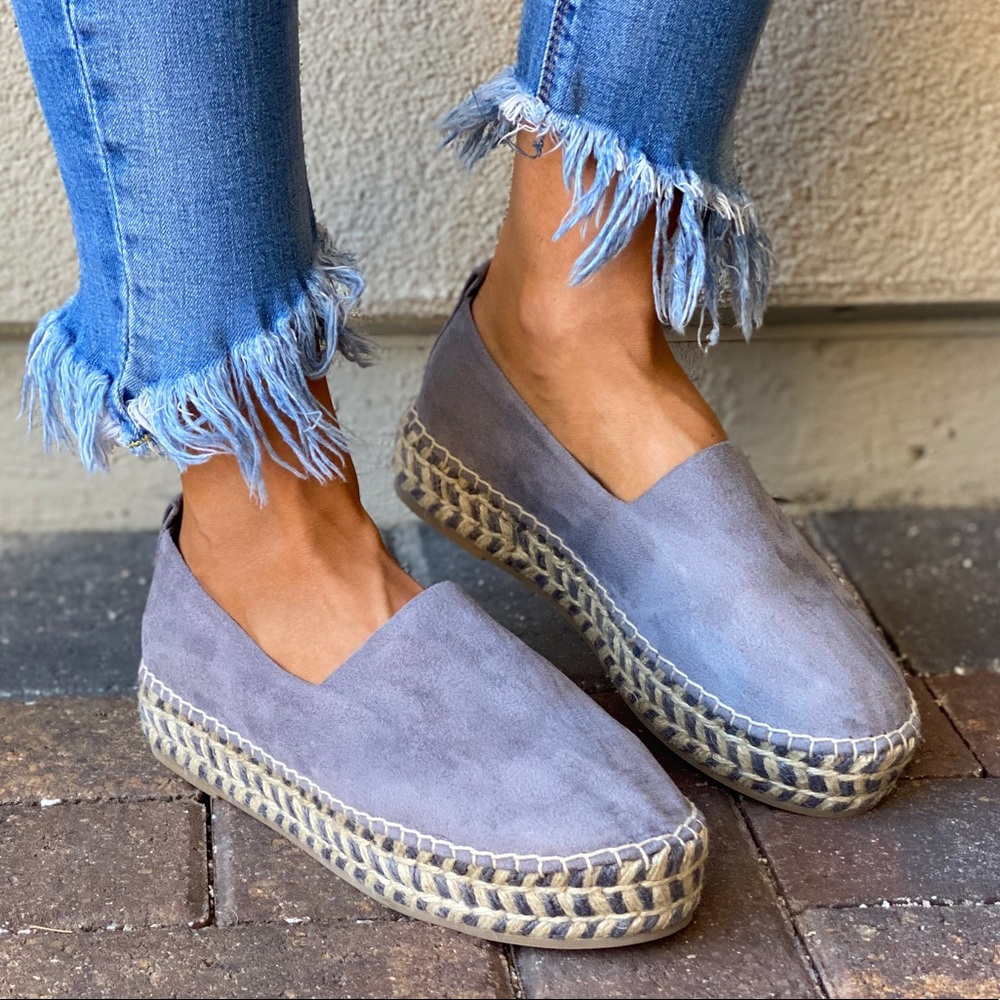 Blue Espadrille Chunky Flatform Slip On Loafers - Picture 5 of 12